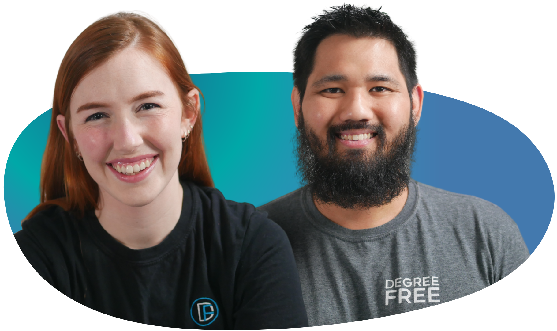 Ryan Maruyama and Hannah Maruyama from Degree Free with Blue Gradient Background